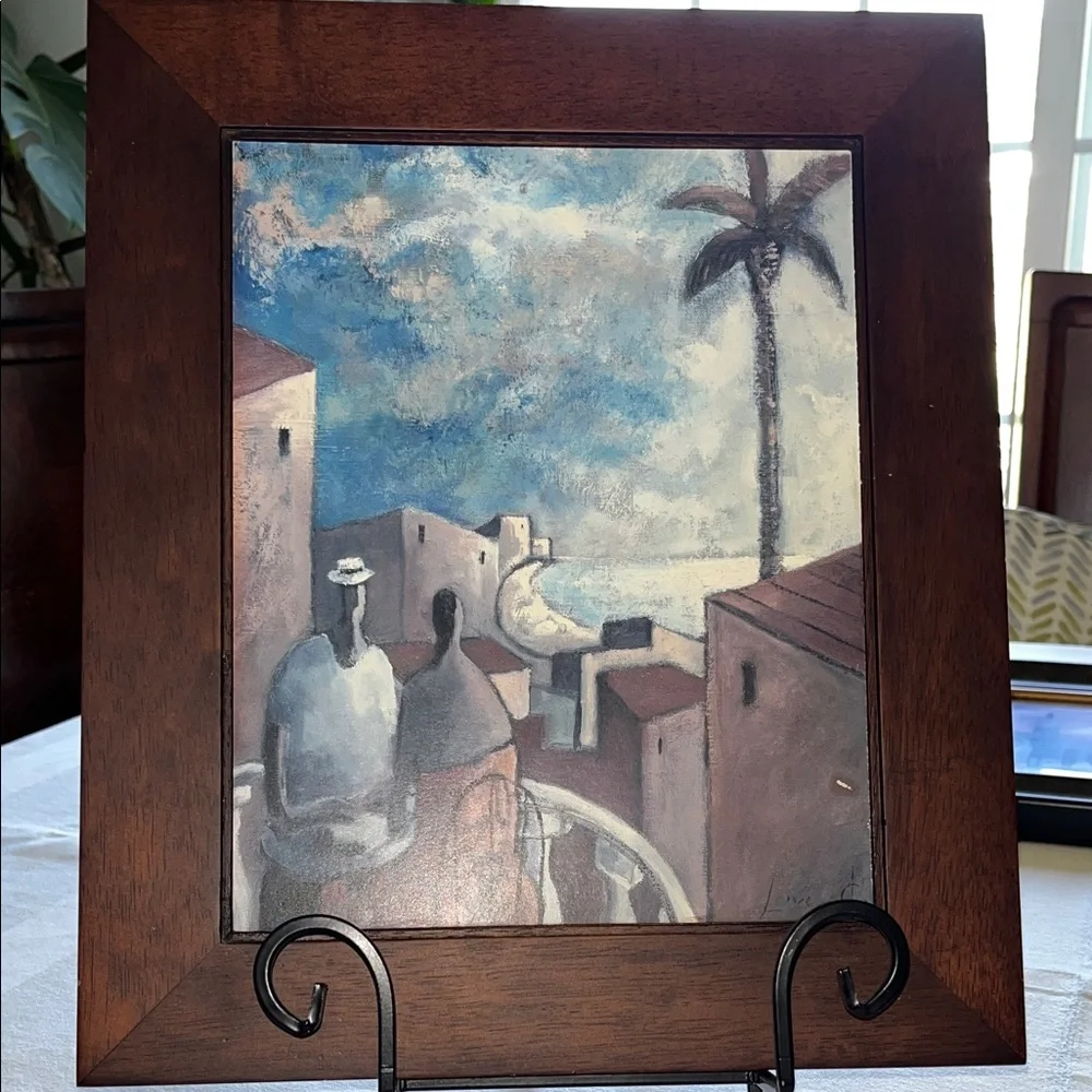 Village Seascape “Cafe En La Tarde” and “La parada” by Didier Lourenco Framed - Picture 3 of 7